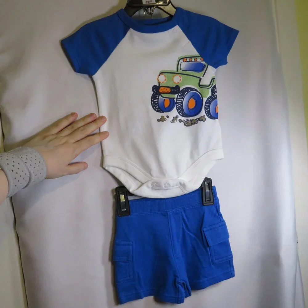 Baby Truck Jeep Bodysuit with shorts 2pc 0-3mts 100% cotton